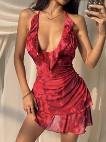 SHEIN EZwear Women's Mini Halter Dress, Fashionable For Summer - Red - View 7