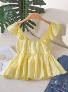 CosyJoli Plus Size Casual Minimalist Keyhole Neck Cap Sleeve Yellow Women T-Shirt Top