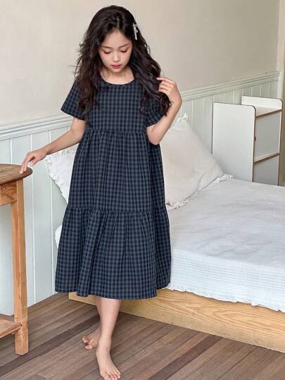 Dazy Kids 女童花卉印花圆领梭织短袖睡衣，夏季