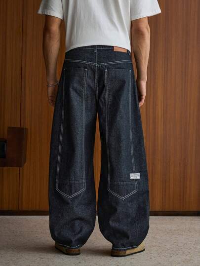 SWAVVY Designed Regular Men's Loose Baggy Contrast Color Splicing Casual Denim Jeans