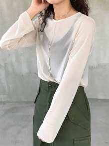 FRIFUL 女式圆领透视修身束腰外衣灰色罩衫长袖女式上衣 - 白色 - 查看 4