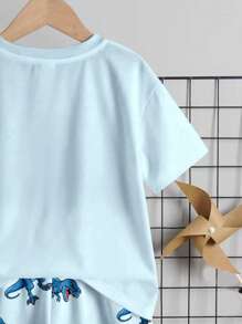 SHEIN 2 件套小男孩恐龙图案家居服，宽松休闲家居服 - 彩色 - 查看 3