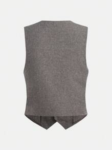 SHEIN Conjunto de chaleco y pantalón tipo traje de caballero sencillo para adolescentes, de unicolor en estilo escolar casual, cómodo y de moda, versátil para ir y venir, la escuela, el día a día, las vacaciones, adecuado para el Día de San Valentín, festivales, fiestas, primavera/verano - Gris - Ver 5