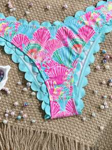 Swim Vcay 2025新款女士2件套随机全身印花荷叶边抹胸文胸和泳裤沙滩度假性感比基尼套装 - 彩色 - 查看 4