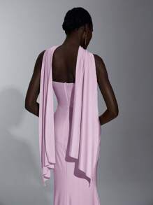 Elitara 优雅分层露肩弹力针织美人鱼裙，适合婚礼、单身派对、度假、舞会、伴娘（成人） - 粉色 - 查看 3