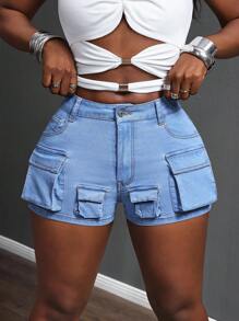 SHEIN Slayr Quần short denim gợi cảm cho nữ khi đi chơi, dự tiệc - Màu xanh lam - Xem 1