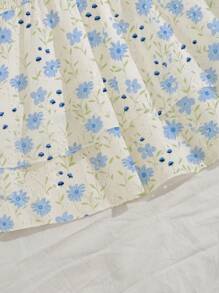 SHEIN Unity 度假风海军蓝褶皱无袖紧身胸衣性感腰部镂空刺绣荷叶边下摆优雅连衣裙 - 彩色 - 查看 3