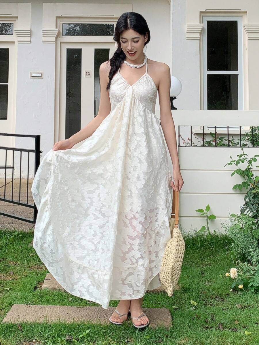 SHEIN LUNE 时尚新款女式露背大摆夏季度假连衣裙 - 白色 - 查看 1