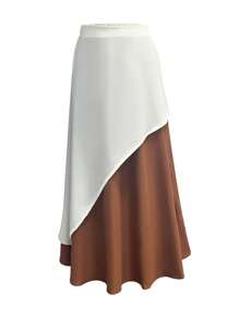 Franclia Damen eleganter Farbblock Stufenrock - Khaki - Übersicht 3