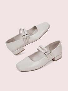 CUCCOO DOLLMOD CUCCOO Fashionable Beige Mary Jane Low Chunky Heel Flats - Chantilly - View 9