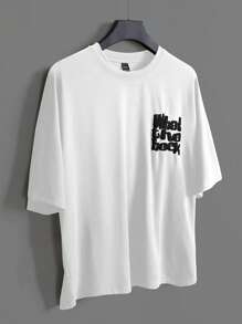 Manfinity EMRG Áo thun nam tay ngắn in chữ thường ngày cho mùa hè - trắng - Xem 2