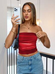 Siren Gaze توب قصير أنبوبي منسدل منقسر طباعة تعتيق صيفي مناسب للنساء