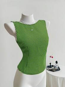 Elamini Áo hai dây thiết kế kẻ caro hở lưng kiểu Pháp gợi cảm, kiểu dáng bó sát và hở hang, phù hợp cho mùa xuân và mùa hè - Nhiều màu - Xem 3