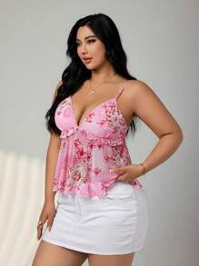 SHEIN ICON Camiseta de tallas grandes con estampado de paisley en malla, adecuada para el verano y las vacaciones