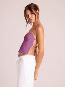 MUSERA Halter Neck Ruched Bust Front Top Classy Graduation Girly Holiday Fall Carnival Festival Spring Summer Outfit Elegant Vacation - Lilac Purple - View 5
