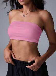 Fluxe Movishi Moisture Absorption & Quick Dry Casual Solid Color Knit Cropped Fitted Camisole Top - Baby Pink - View 4