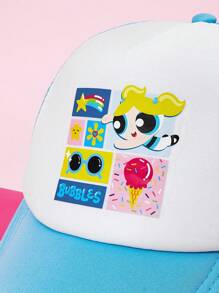 THE POWERPUFF GIRLS X SHEIN Adjustable Blue & White Cartoon Print Patchwork Baseball Cap - Blue - View 2