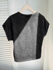 Comfortcana 女式黑色针织休闲圆领短袖T恤，百搭夏季 - 黑色 - 查看 2