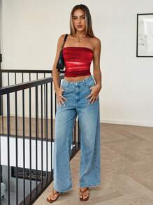 Siren Gaze توب قصير أنبوبي منسدل منقسر طباعة تعتيق صيفي مناسب للنساء