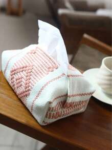 1 件简约风格编织布纸巾盒架，创意纸巾分配器适用于餐厅、客厅、汽车、纸巾套、家居用品、桌子、家居装饰、家居组织和存储、房间装饰、卧室房间装饰，简单编织，撞色波西米亚风格 - 彩色 - 查看 1