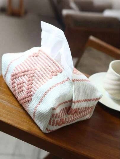1 件简约风格编织布纸巾盒架，创意纸巾分配器适用于餐厅、客厅、汽车、纸巾套、家居用品、桌子、家居装饰、家居组织和存储、房间装饰、卧室房间装饰，简单编织，撞色波西米亚风格