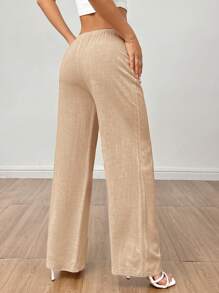SHEIN PETITE Women's Linen High Waisted Summer Baggy Pants,Cargo Pants - Apricot - View 2