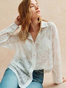 Écloséra 夏日浪漫梦幻画面优雅仙女蕾丝花纹复古精致女式衬衫女装性感夜店