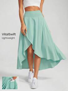 GLOWMODE VitalSwift Mesh Tummy Control Maxi Skirt With Built-In Shorts Asymmetrical Pocket Anti-Slip Dance Daily Casual Quick Dry Moisture Wicking