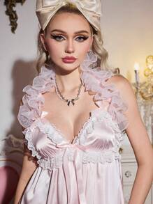FairyFlirt Coquette Layered Exaggerated Shoulder Decor Matching Ruffled Collar Rococo Lolita Style Lingerie Accessories, Pink