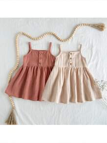 Loomiva 2件套女婴休闲纯色吊带背心高腰连衣裙套装 - 彩色 - 查看 3