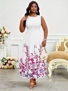 SHEIN Lady Spring And Summer Elegant Commuting Office Casual Boho Colorful Knitted Scoop Neck Flared Ball Gown Long Sleeveless Plus Size Dresses Office Dresses Hawaii Outfits Women Women Clothing Summer Summer Outfits For Women Summer Dresses For Women - Multicolor - View 7