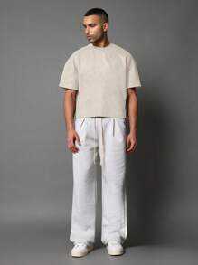 SUMWON Camiseta de manga corta cuello crew de ajuste boxy esencial, de lujo, diseño minimalista para uso en casa, calle o deporte