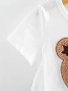 Cozy Pixies Conjunto de 2 piezas de top de manga corta con cuello redondo y pantalones cortos con cintura elástica a rayas para niño bebé, con estampado de oso de dibujos animados