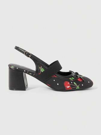 Kawaii French Mary Jane Backless Fashionable Elegant Commuter Contrasting Plaid Fabric High-End Women Chunky Heel Pumps