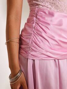 Opulessa Abito da donna elegante con vita arricciata e pizzi a contrasto