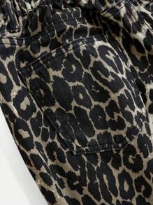 13 岁及以上青少年中性豹纹修身直筒牛仔裤，百搭经典 5 口袋款式，松紧腰带，拉链和纽扣闭合，适合音乐节、街头服饰、休闲、复古、街头风格，全年穿着