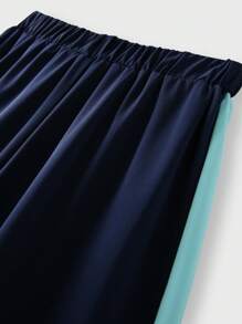 Back To School Outdoor Sports Loose Fit Short Sleeve Shorts Jersey Set, Tween Boy Clothes Children's Round Neck Patchwork Contrast Color Front Funny Letter Print Outdoor Sports Loose Fit Short Sleeve T-Shirt Jersey Set