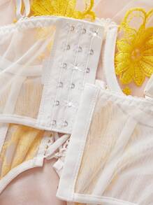 SHEIN 2pcs/Set Lace-Up Lace Patchwork Sheer Camisole Set, Sexy Lingerie - Yellow - View 3