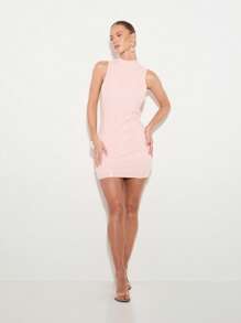 KIZN Vestito corto con collo alto, con paillettes, adatto per serate, feste in discoteca, occasioni speciali, senza maniche, attillato, glamour e affascinante