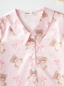 مجموعتان من القمصان قصيرة الأكمام والشورتات المطبوعة بنقوش الدب الصغير لملابس المنزل الكاجوال للأطفال الصغار، جديد