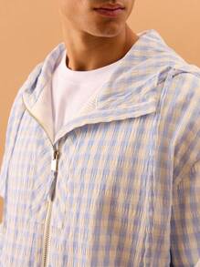 Musero 男士格纹宽松拉链夹克（仅限单件）落肩款，适合夏季、春季、假日度假穿着