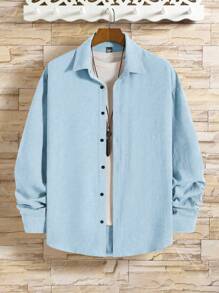 Manfinity Homme Camisa de manga larga de unicolor informal para hombre, primavera/otoño