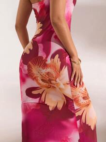 Opulessa Robe moulante sans manches imprimée florale pour femme - Prune - Voir 7