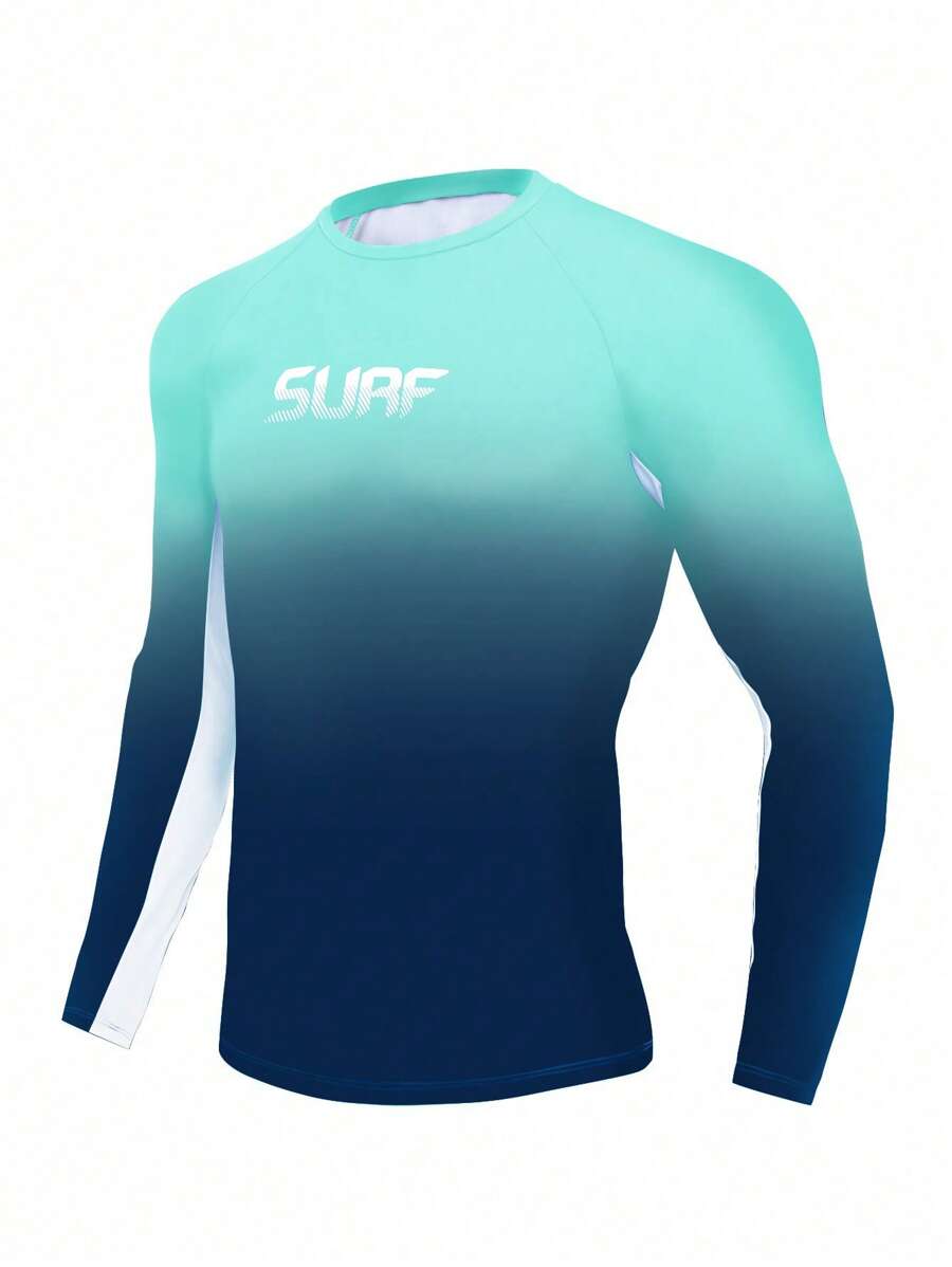 Manfinity Swimmode Men's Holiday Beach Gradient Letter Print Surfing T-Shirt - Multicolor - View 1