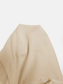 SHEIN VCAY Plus Size Solid Color Textured Fabric Casual Drawstring Summer Shorts - Beige - View 7