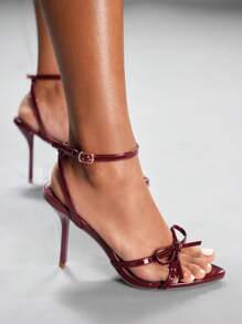 CUCCOO SZL Sandalias de tacón alto con puntera puntiaguda, hebilla con cristales, tira cruzada, glamourosas y elegantes, patentado color albaricoque, para mujer, ideales para fiestas, discotecas y festivales de música