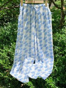 Comfortcana 女士全印花打结休闲度假裤 - 藍色 - 查看 7