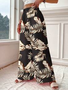 Travachic 女士休闲热带树叶印花宽松长裤，适合夏季，非常适合度假 - 彩色 - 查看 6