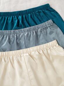 SHEIN 3pcs/Set Ruffled Hem Faux Silk Pajama Shorts - Multicolor - View 7