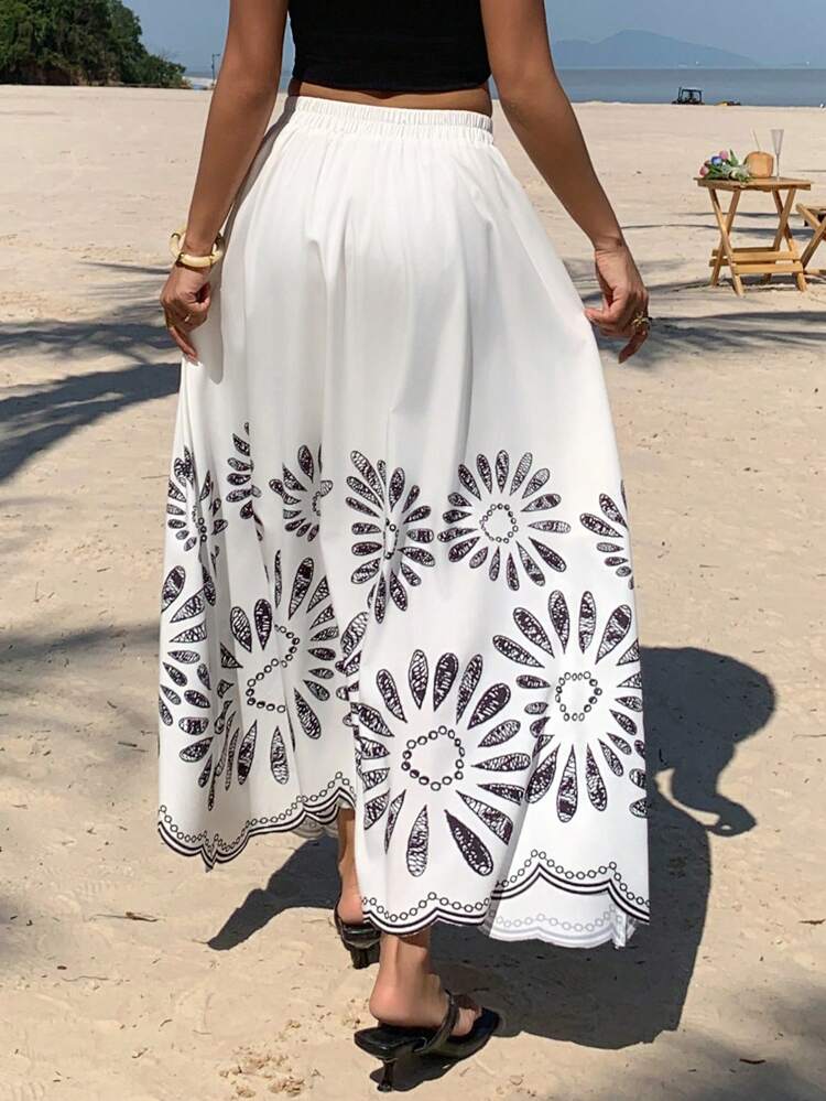 Women's Floral Print Elastic Waist Casual Skirt, Suitable For Summer Vacation Boho